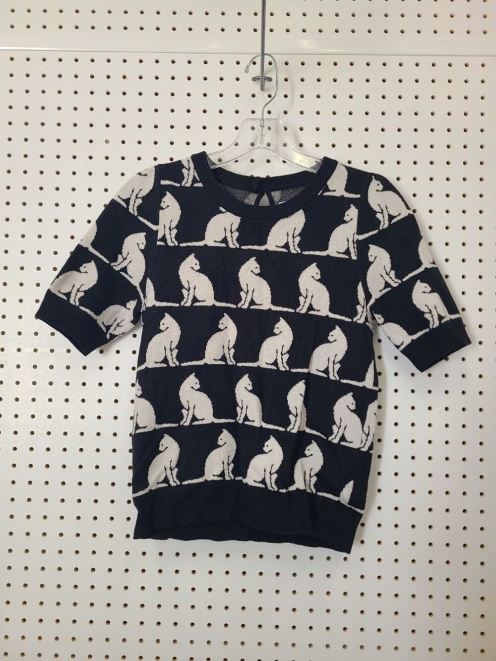 Maeve By Anthropologie Cat Print Knit Sweater Womens X-Small Black White